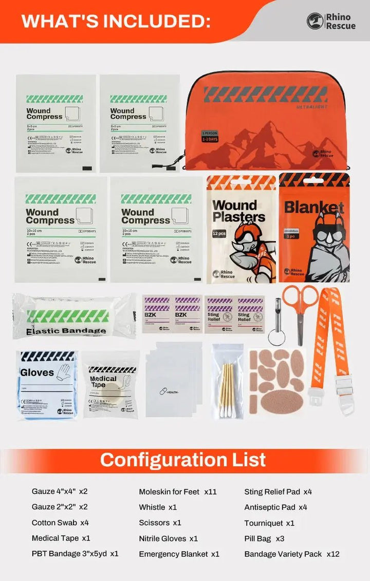Ulkoilun Ensiapupakkaus I vedenpitävä I 180g | 38 osaa - Medrescue Gear