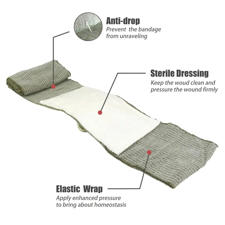RHINO RESCUE 4/6" Israeli Style Emergency Bandage, Trauma Wound Dressing, Combat Tactical First Aid Kit IFAK Supplies Medrescue Gear