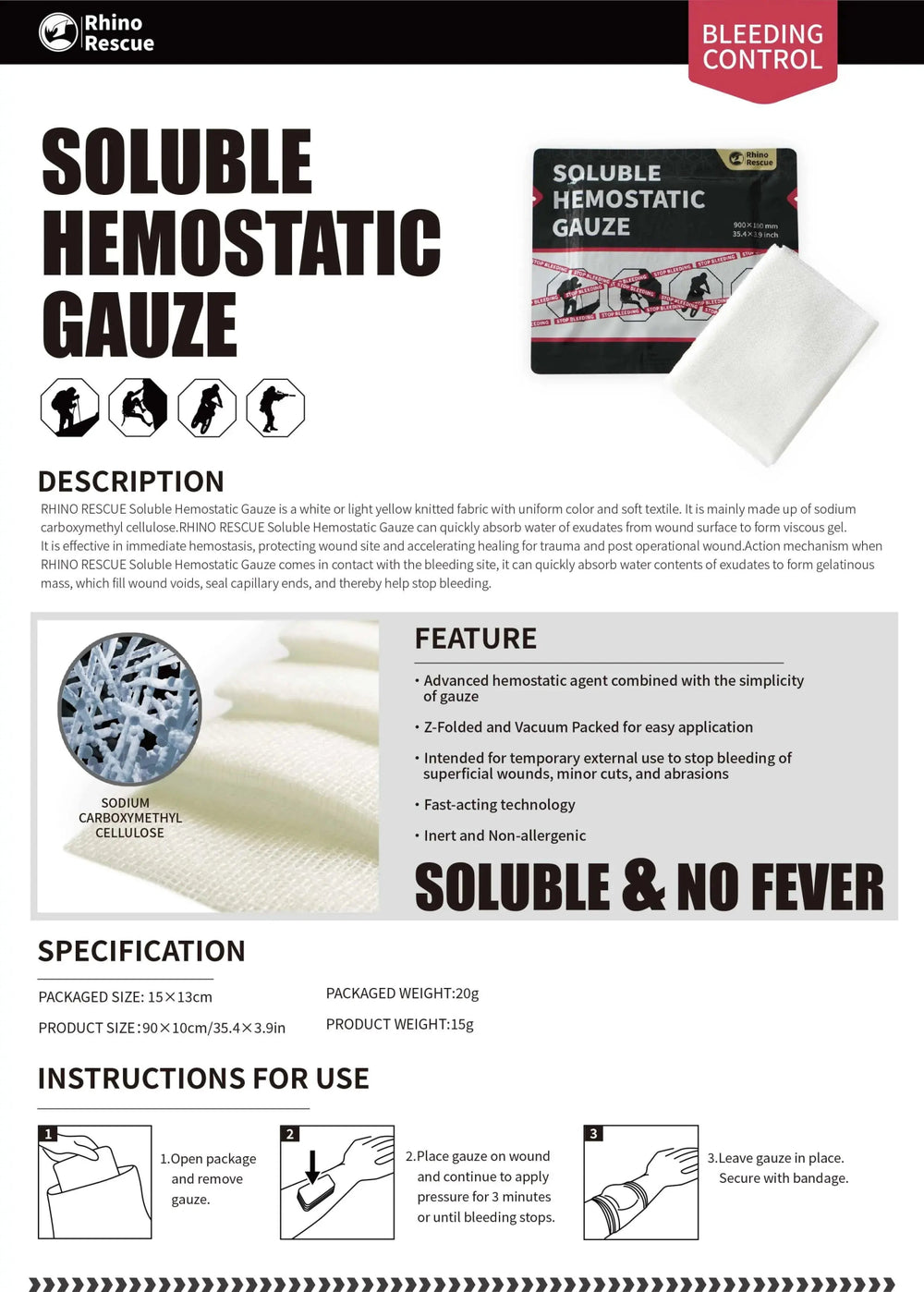 Hemostaattinen sidos 15 x 13 cm - Medrescue Gear
